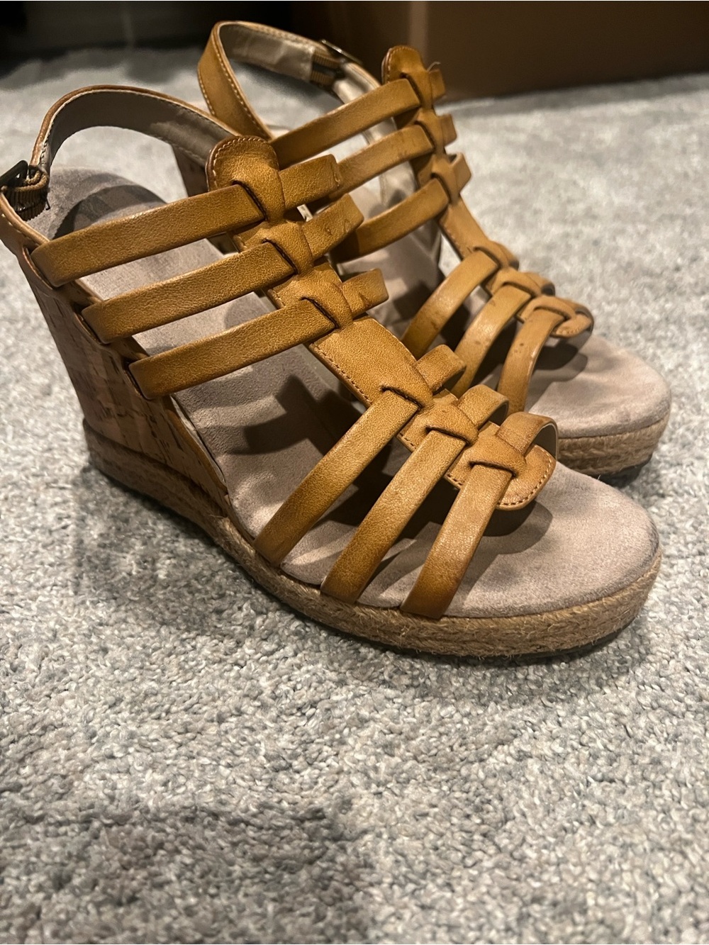 White Mountain Cognac Multi-Strap Wedge Sandals